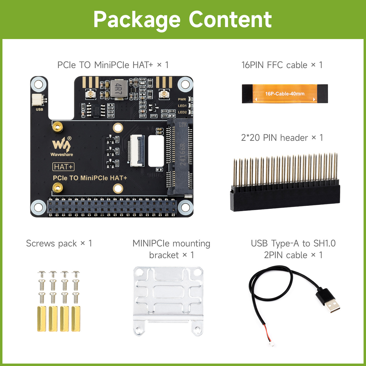 Raspberry Pi 5 - Waveshare PCIe TO MiniPCIe Adapter For